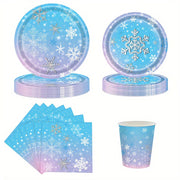 Winter Wonderland Party Supplies Set Blue Purple Snowflake Tableware Kit 68 Pieces