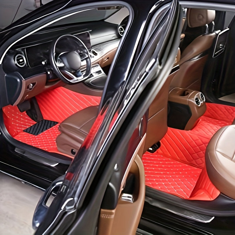 Universal PU Leather Car Floor Mats Full Set Red for 5-Seat SUVs