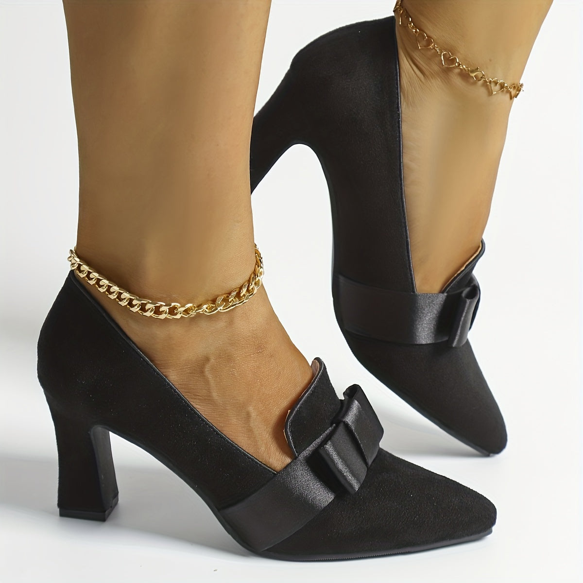 Ayollar uchun bir rangli bowknot slip-on nuqtali oyoq boti konusli tagli poyafzal