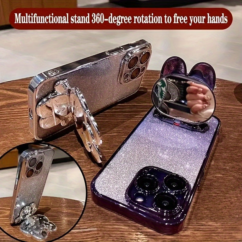Luxury Gradient Glitter Rabbit Stand Silicone Phone Case for Samsung A Series