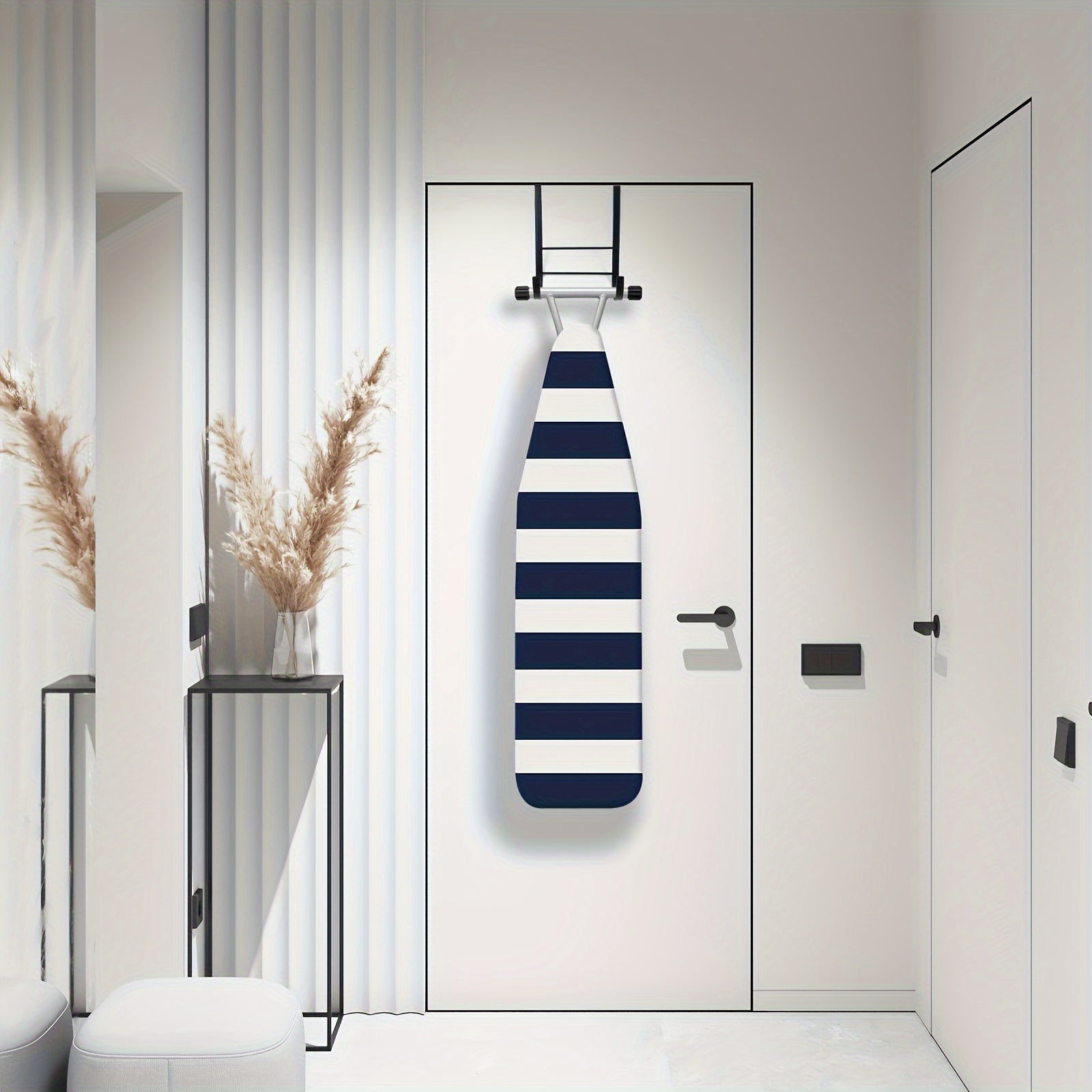 Over-The-Door Ironing Board Holder with Rubberized Hooks for Laundry and Closet Storage