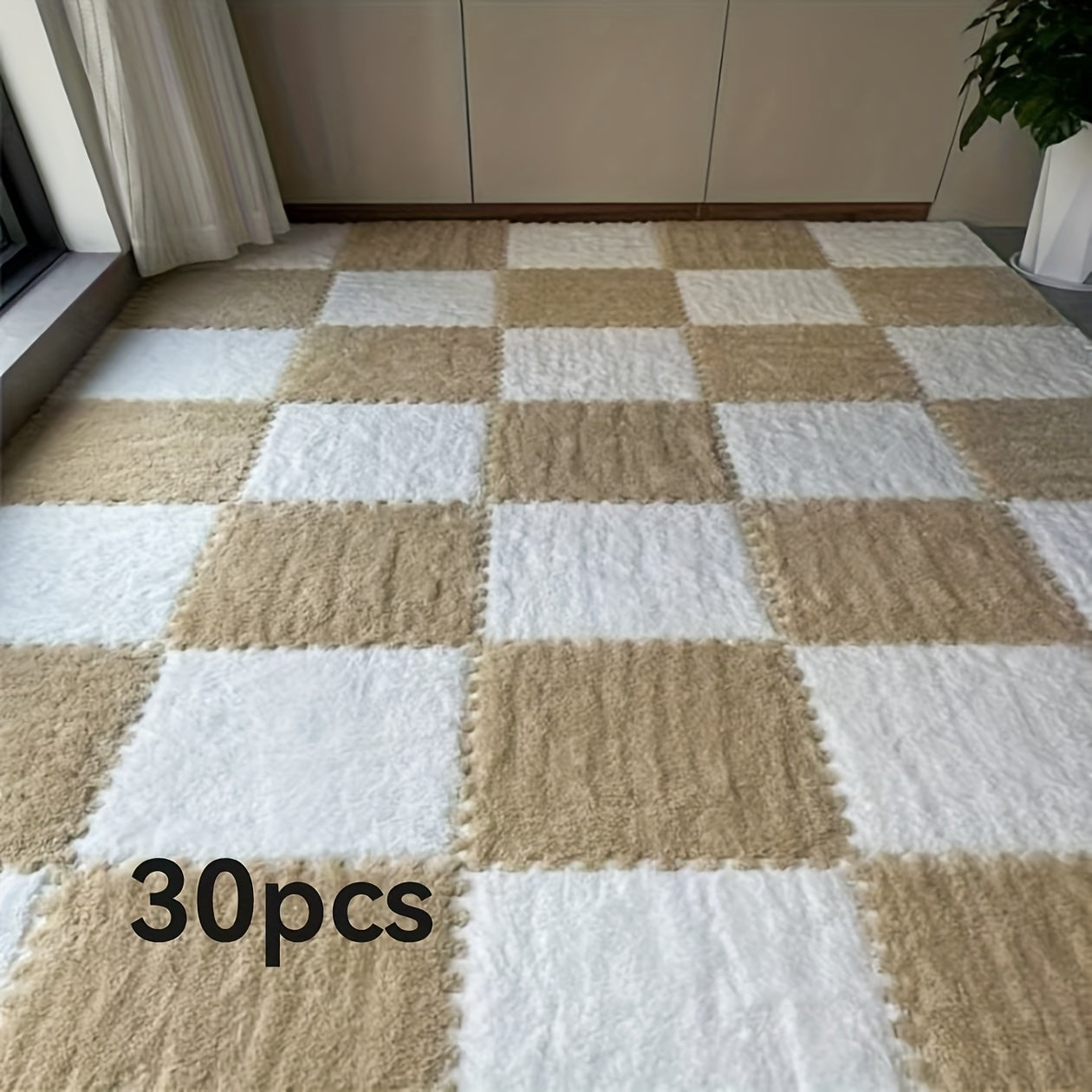Set of 30 Braided Flannel Area Rugs Square Mats Low Pile Floor Tiles for Bedroom Living Room