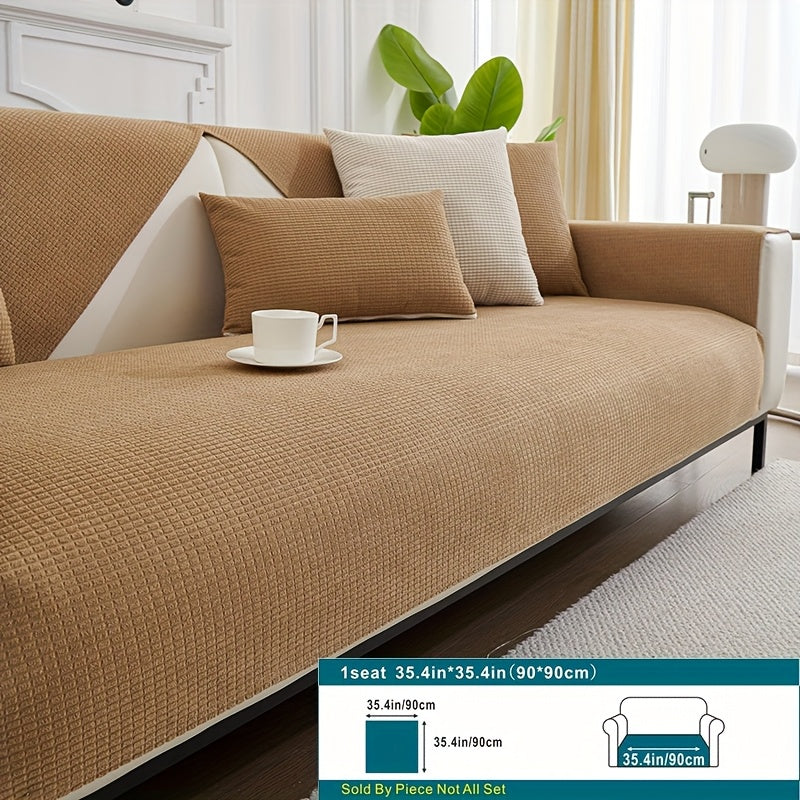 Beige Velvet Sofa Slipcover Pet-Friendly Machine Washable with Backrest and Armrest Protection