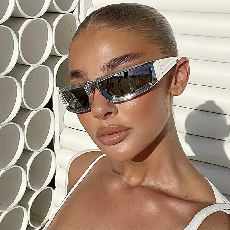 Футуристические спортивные очки с технологией Y2K с полигонами и серебряным покрытием