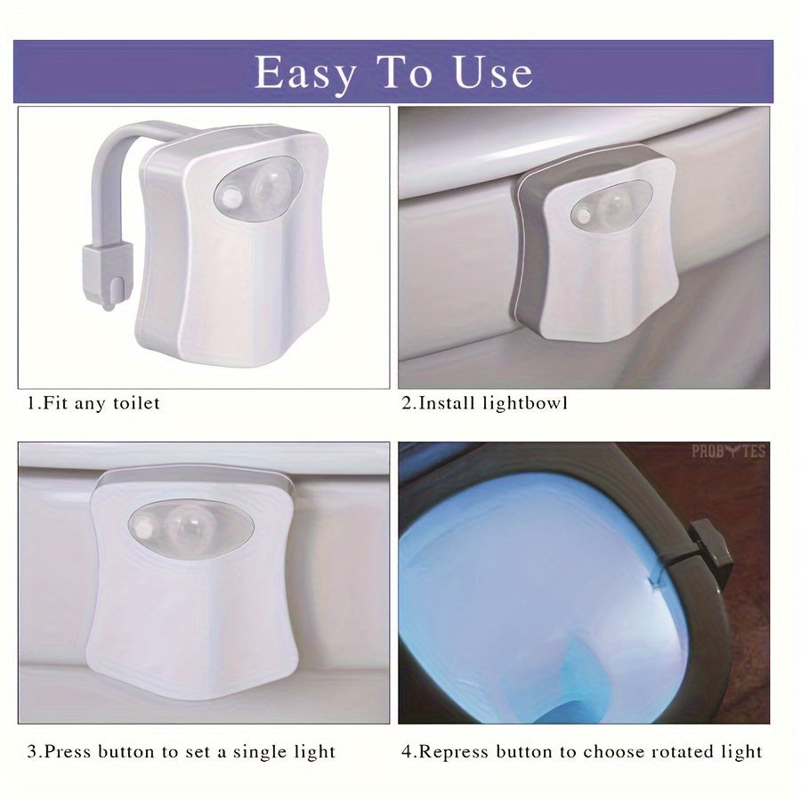 LED Toilet Night Light Motion-Activated 16 Color Wall Mount Battery Operated