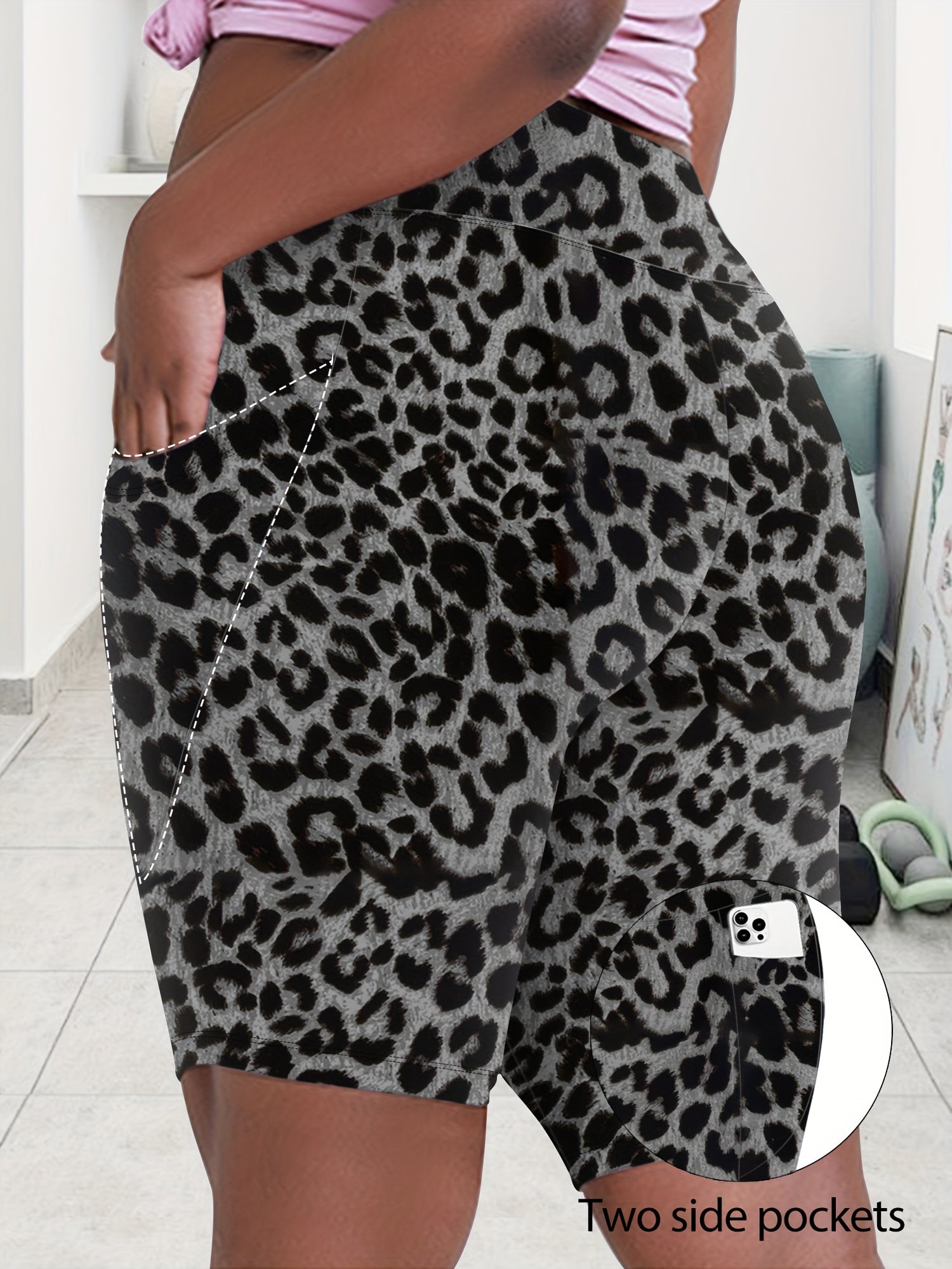 Plus Size Women's High Waist Shorts with Pockets, Stretchy Breathable Fabric