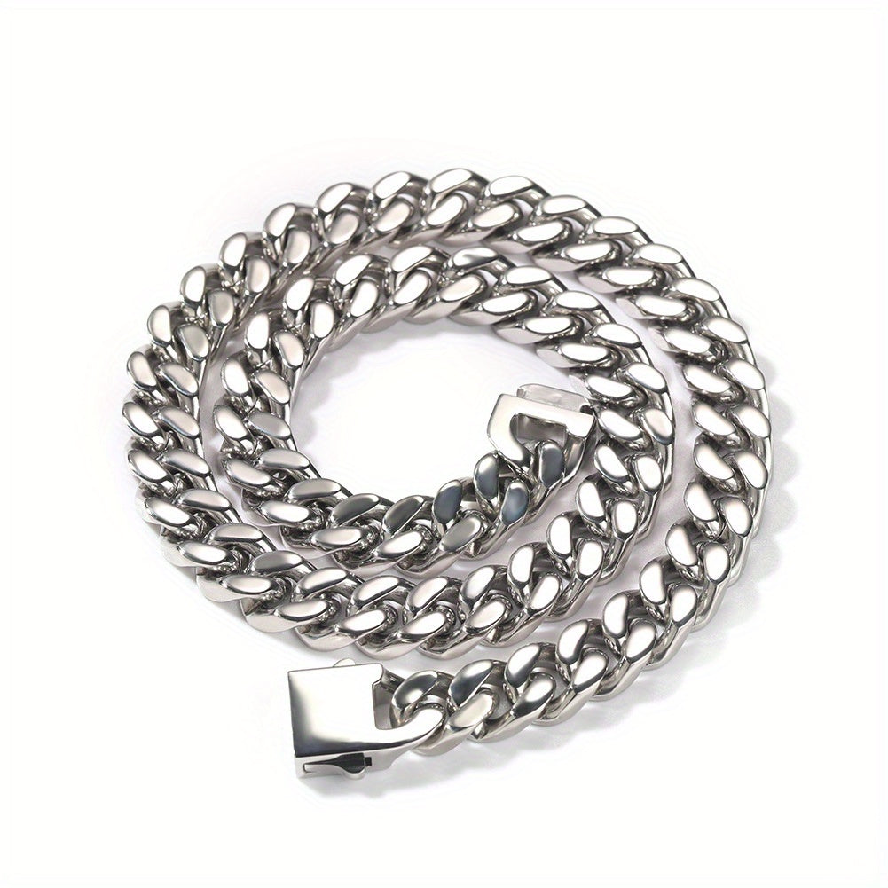 Titanium Steel Cuban Chain Necklace for Men, Non-Fading Glossy Finish, 8-12mm