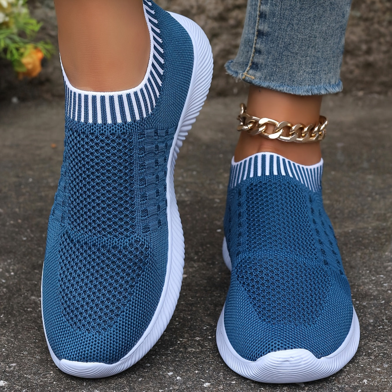 Women's Breathable Knit Flats Casual Mary Jane Shoes with EVA Sole Brown