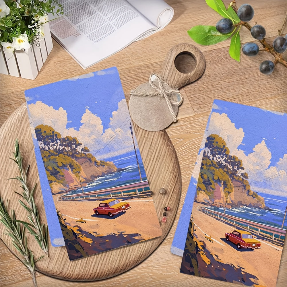Set of 2 Coastal Beach Kitchen Towels 16x24 Inches Absorbent and Soft