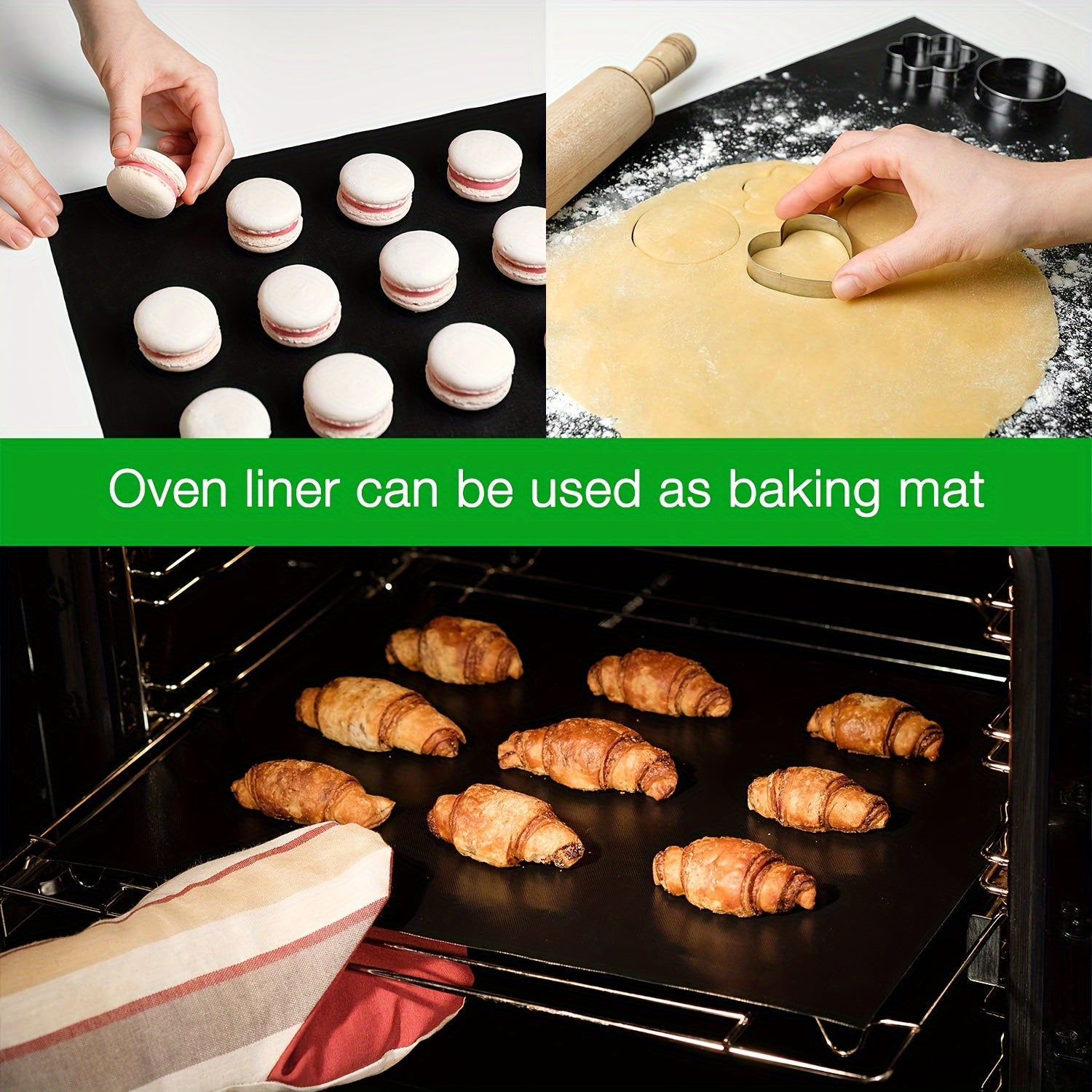 Set of 2 Non-Stick Oven Liners 40x33cm Washable BPA Free for Electric Gas Microwave