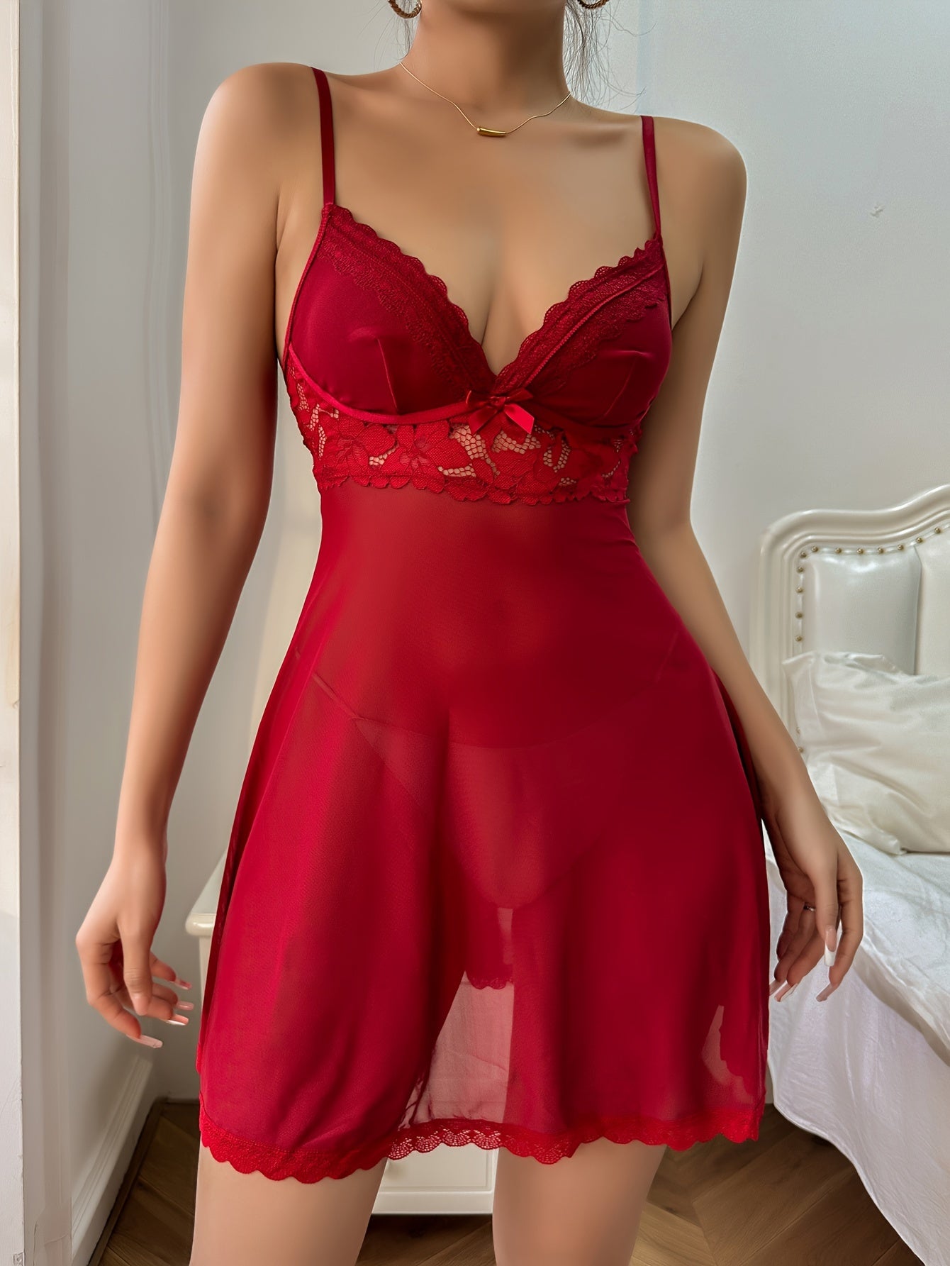 Lace Patchwork Sleep Dress for Women Soft Cotton Nightwear