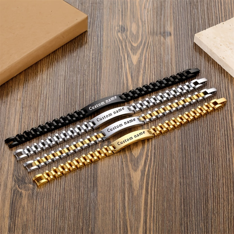 Pulsera de acero de titanio grabado con baño de oro para hombres, regalo del Día del Padre