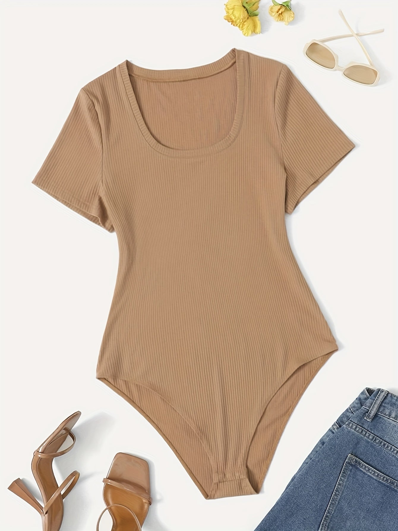 Plus Size Women's Stretchy Casual Jumpsuit White Short Sleeve All-Season