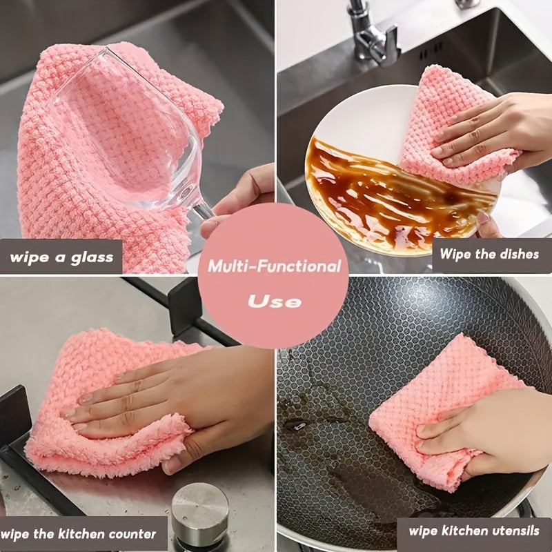 Ultra-Thick Pineapple Grid Kitchen Towels 10 Pack 16x27cm Oil-Resistant Multi-Ply Cleaning Cloths