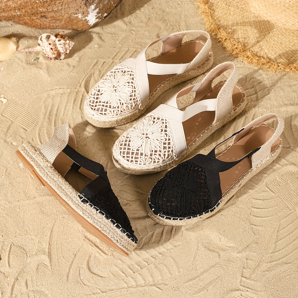 Women's Bohemian Flat Espadrille Sandals Woven Strap Summer Beach Shoes