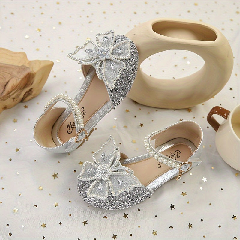 Girls' Breathable Low-Top Shoes with Magic Tape, Shiny Design, Non-Slip Lightweight for Indoor Outdoor Use