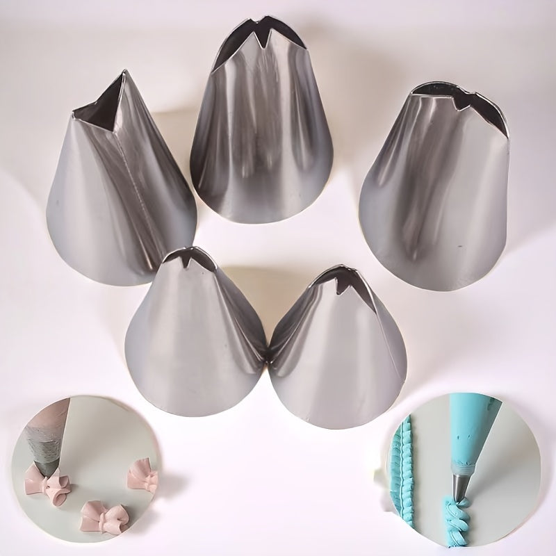 Set of 5 Stainless Steel Leaf Piping Tips for Cake Decorating and Puffs