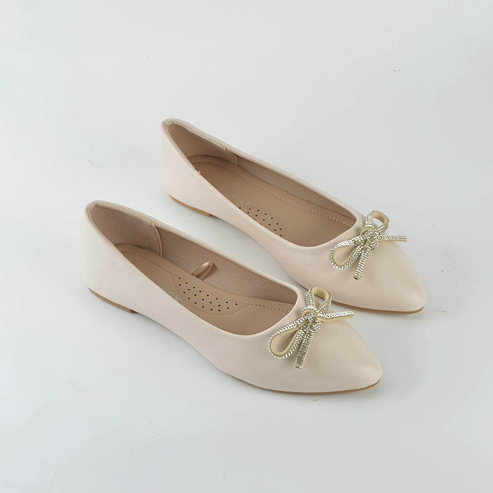 Women's Pointed Toe Slip-On Flats with Bow Casual Work Shoes Black White