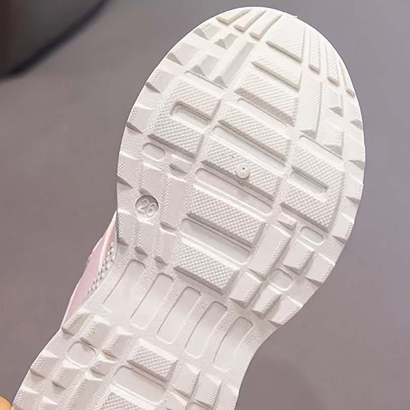 Girls Pink Casual Sneakers with Heart and Star Design Breathable Lightweight All-Season
