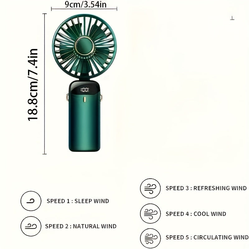 Portable Desk Fan with Digital Display Aromatherapy USB Rechargeable Foldable Compact Office Home