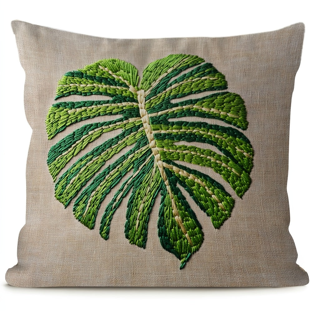 Monstera Leaf Pattern Pillow Cover 45cm Square Polyester Two-Sided Print Decorative Cushion Case