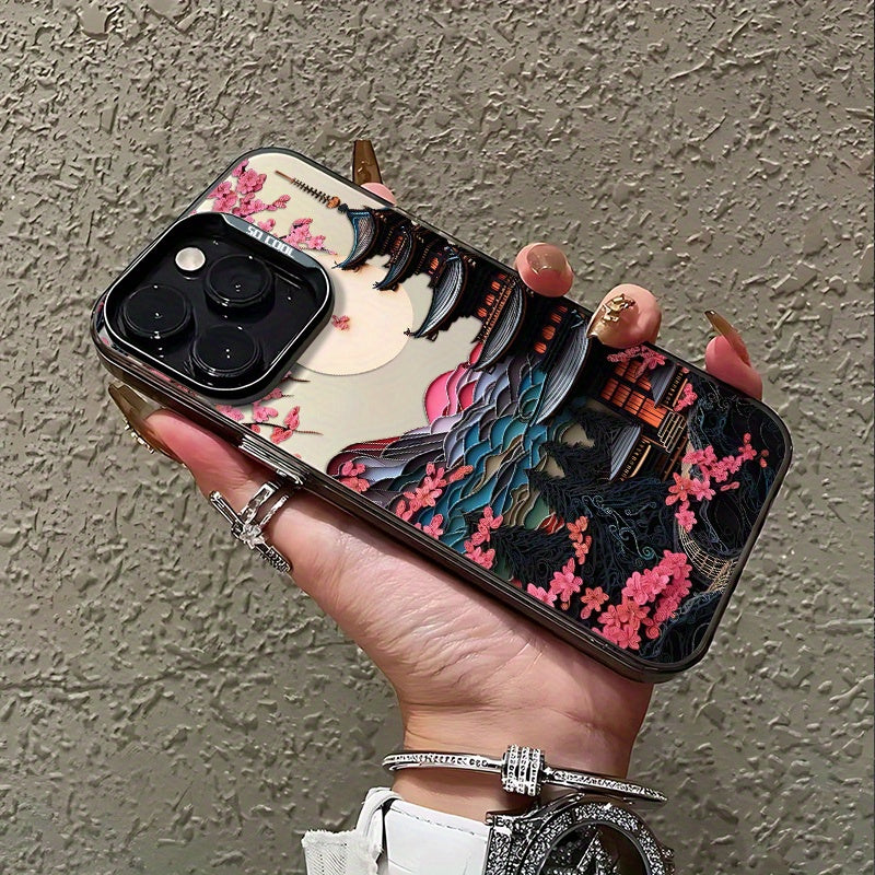 Japanese Ancient House Painting iPhone Case Compatible with iPhone 16 15 14 13 12 11 Pro Max XR X 8 7 Plus Frosted Back Cover Anti-Fall TPU