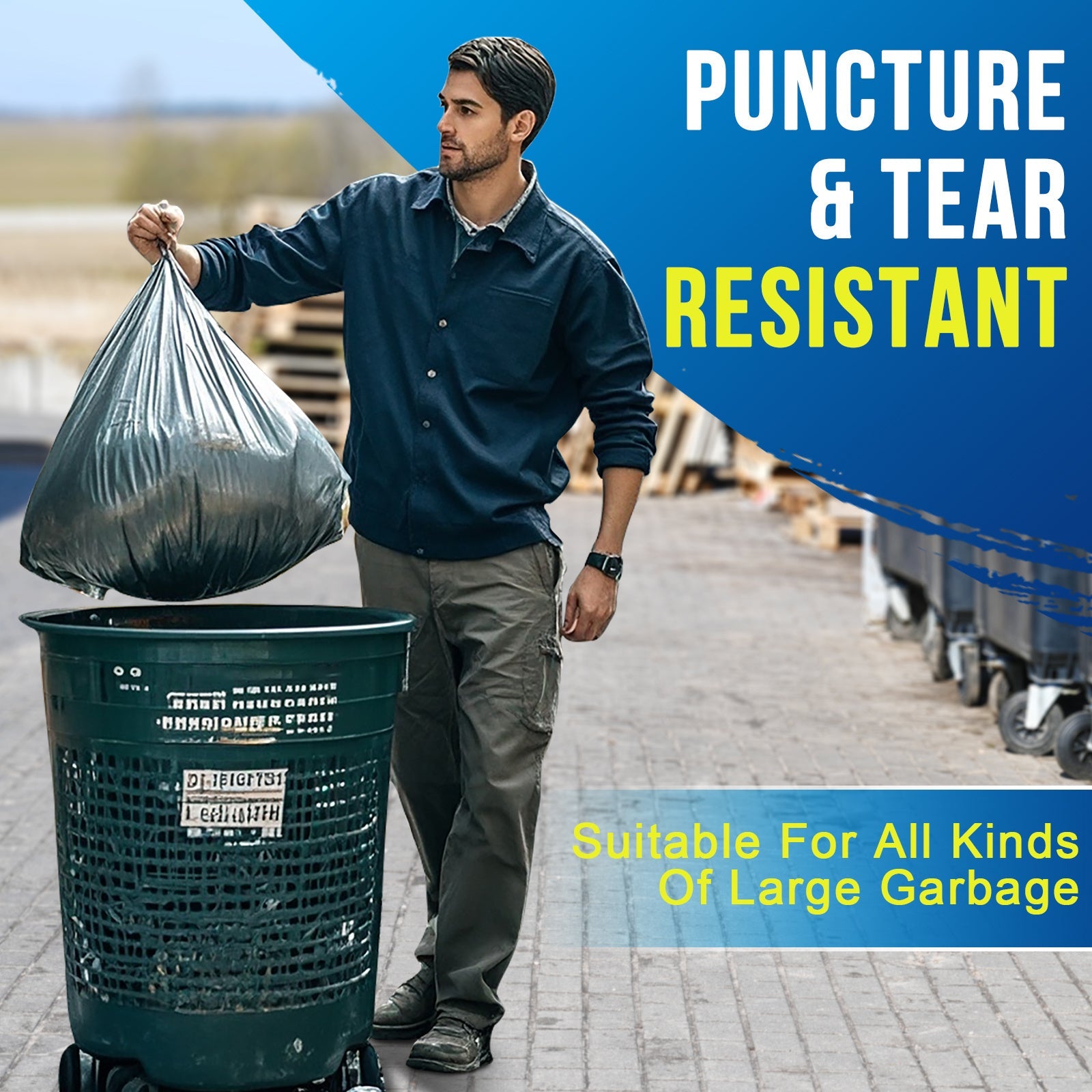 Og'ir yuk ko'taruvchi chiqindi sumkalari, 208.2-227.12 litr, yirtilishga chidamli, yuqori sifatli, 50/100/150 dona qora chiqindi sumkalari, bog'dorchilik, ochiq havoda faoliyatlar, uy va tijorat maqsadlari, lagerda foydalanish uchun mukammal.