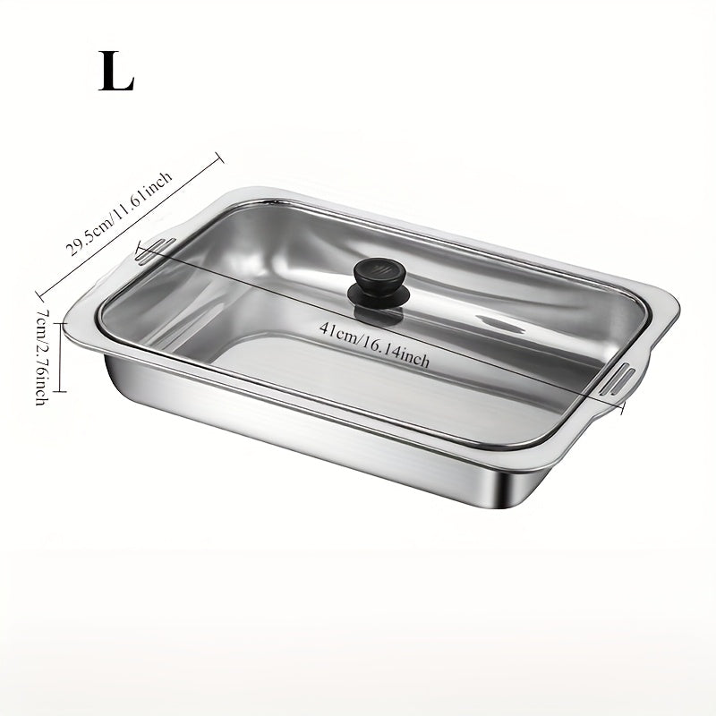 Katta rostlangan po'latdan yasalgan havo frayeri uchun plastinka, shisha qopqog' bilan, grill baliq, dengiz mahsulotlari va qovurilgan taomlar uchun