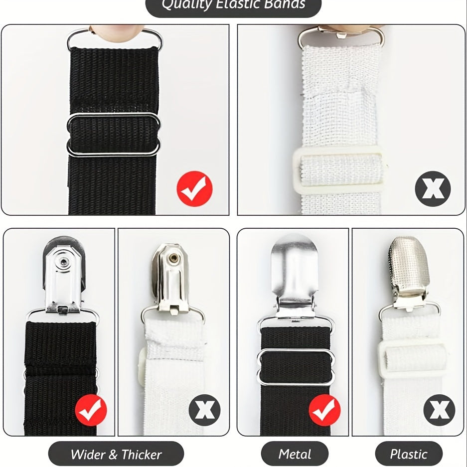 Adjustable Bed Sheet Holder with Elastic Strap Anti-Slip Clip for Sofas and Beds Black Nylon