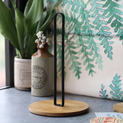 Black Bamboo and Metal Kitchen Paper Towel Holder Vertical Countertop Storage Rack