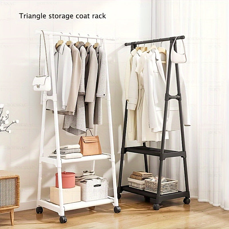 Multifunctional Rolling Clothes Hanger with Shelf for Bedroom Organization