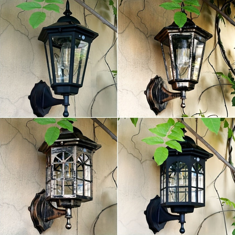 Vintage Solar Wall Lantern Motion Sensor 3-Mode Outdoor Sconce with 1200mAh Battery