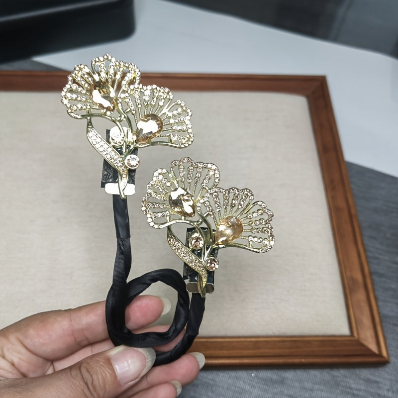 Women Ginkgo Leaf Hair Clip Vintage Style Silver Blue Hair Accessory for Updo and Bun Hairstyles