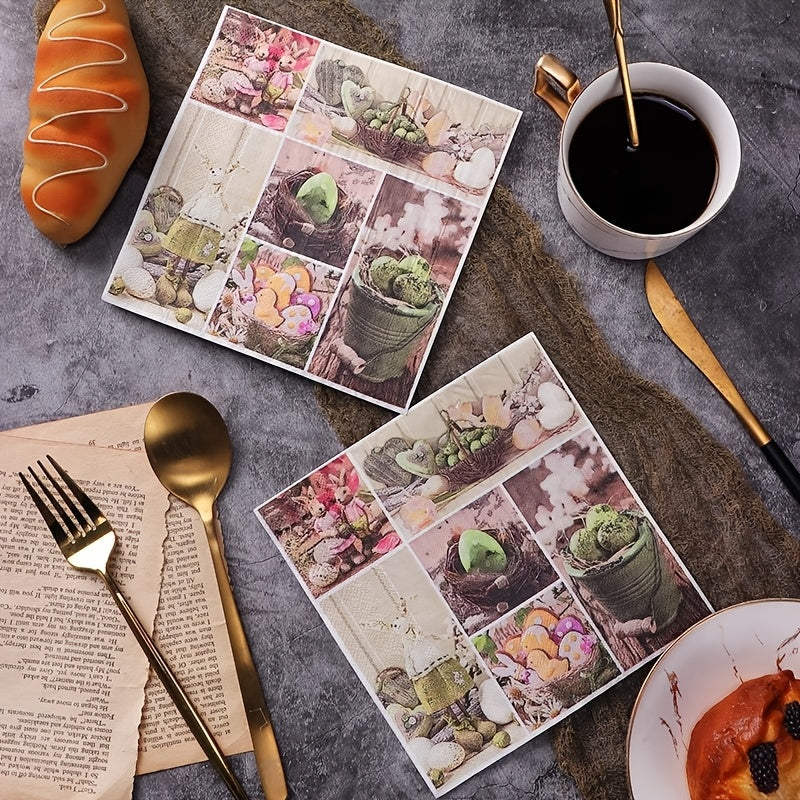 Set of 20 Easter Bunny Egg Disposable Napkins 2-Ply Paper Towels for Easter Table Decor