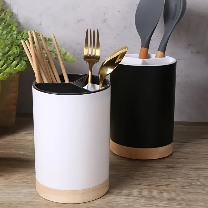 Durable 3-Compartment Plastic Kitchen Utensil Holder with Removable Dividers