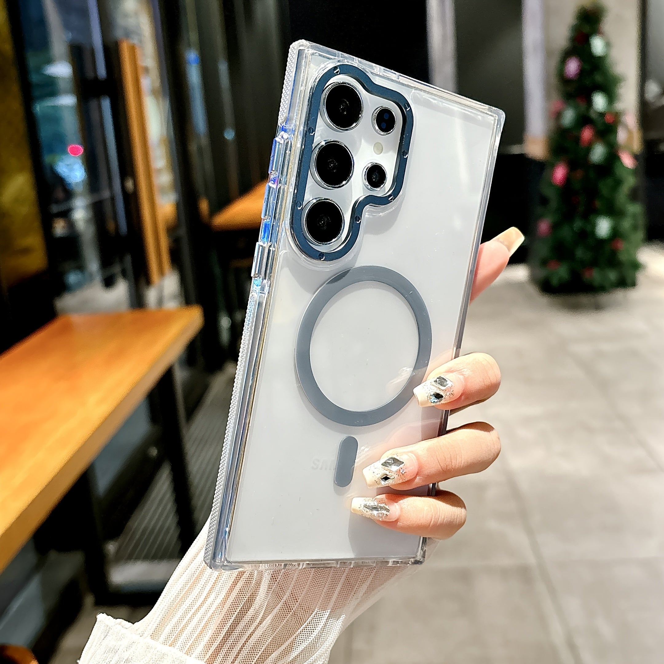 Transparent Magnetic Anti-Slip Phone Case for Samsung Galaxy S23 Ultra Plus with Wireless Charging and Shockproof Protection