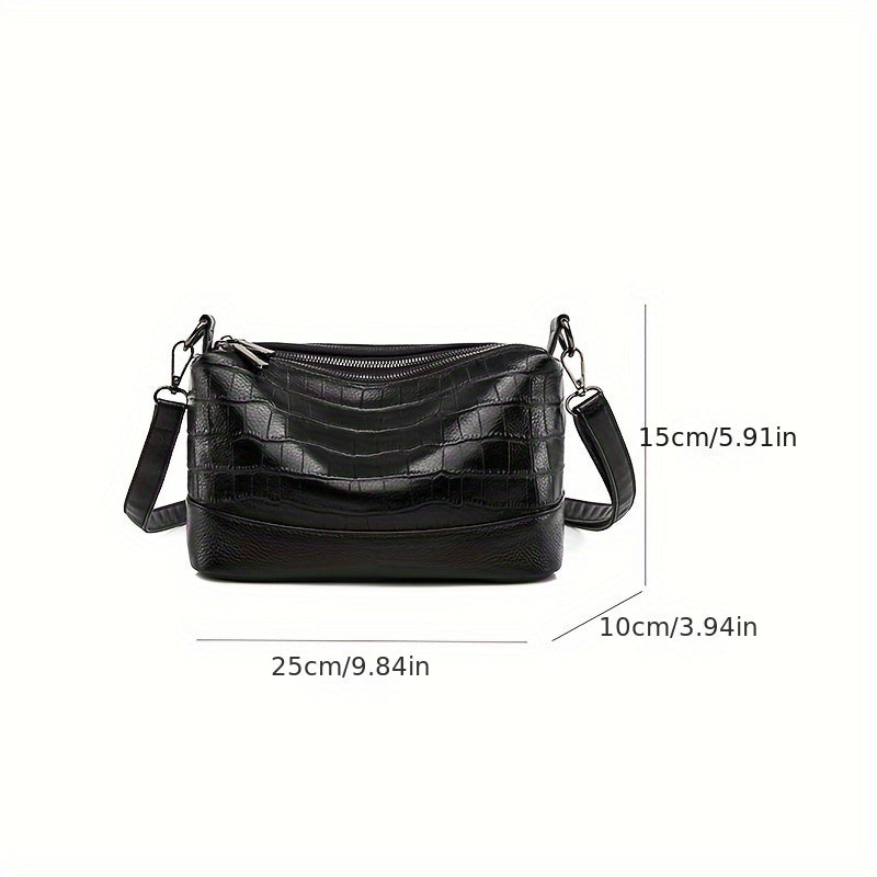 Women's Genuine Leather Shoulder Bag with Large Capacity Black White