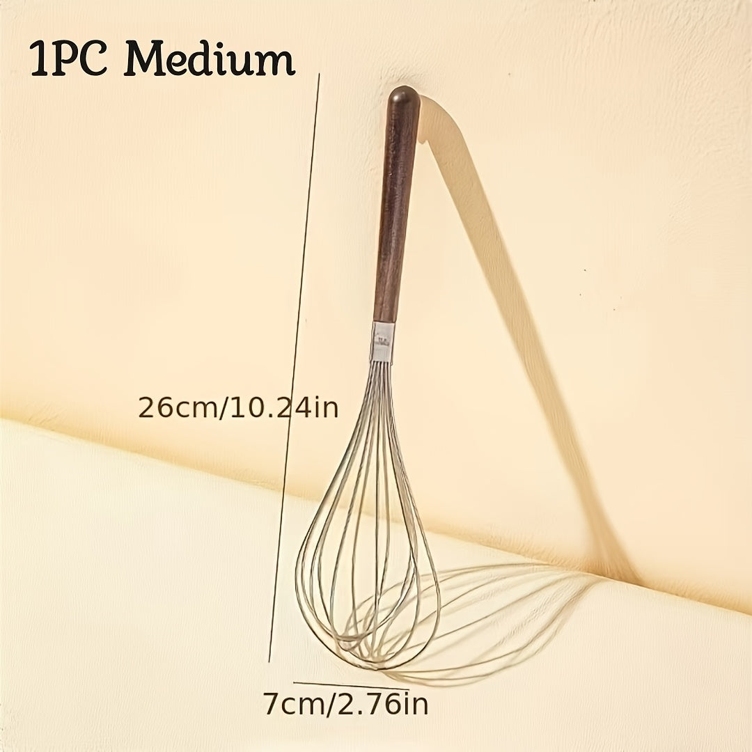 Stainless Steel Handheld Egg Beater with Wooden Handle for Baking