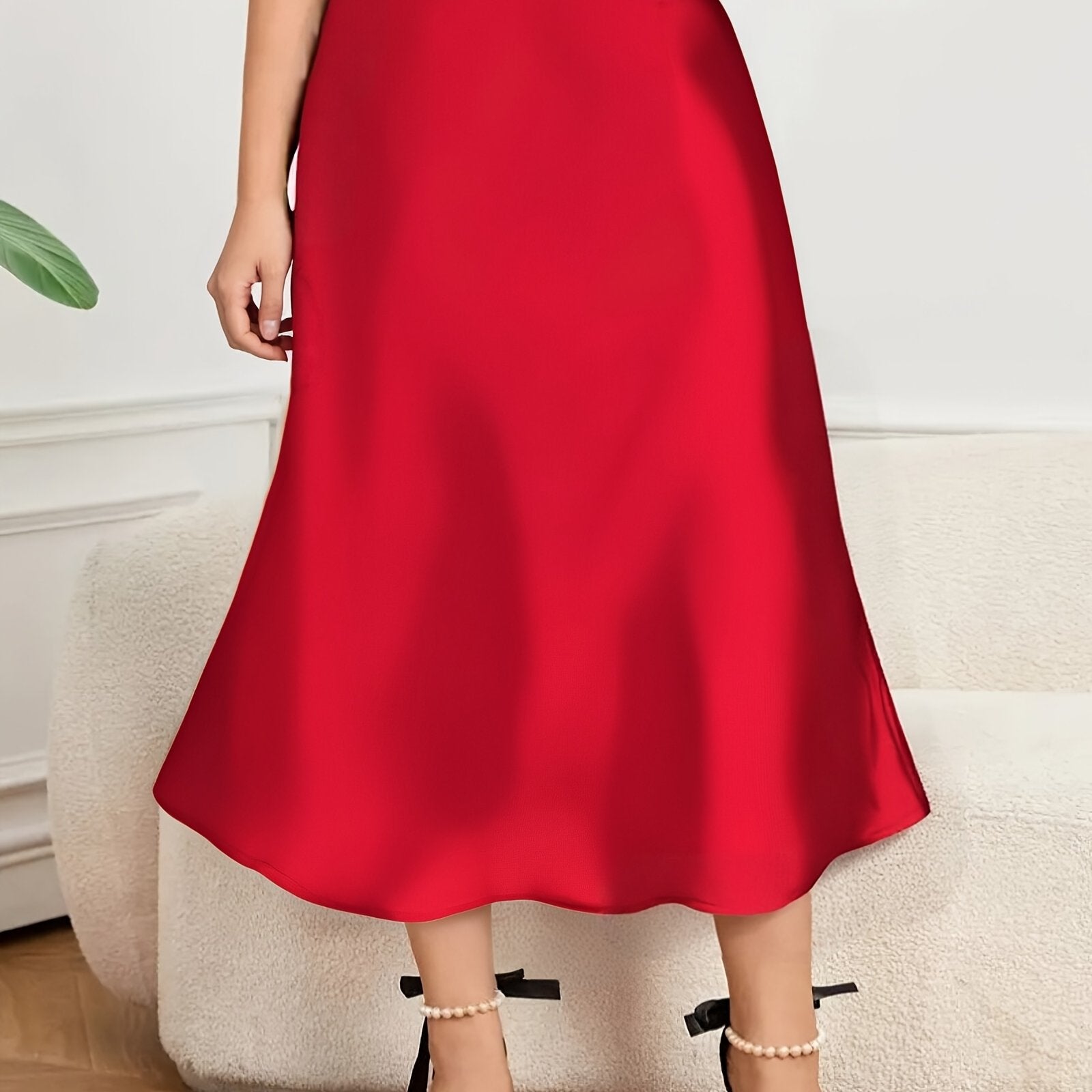 Plus Size Women's Satin Mermaid Skirt Mid-Length Non-Stretch Solid Color