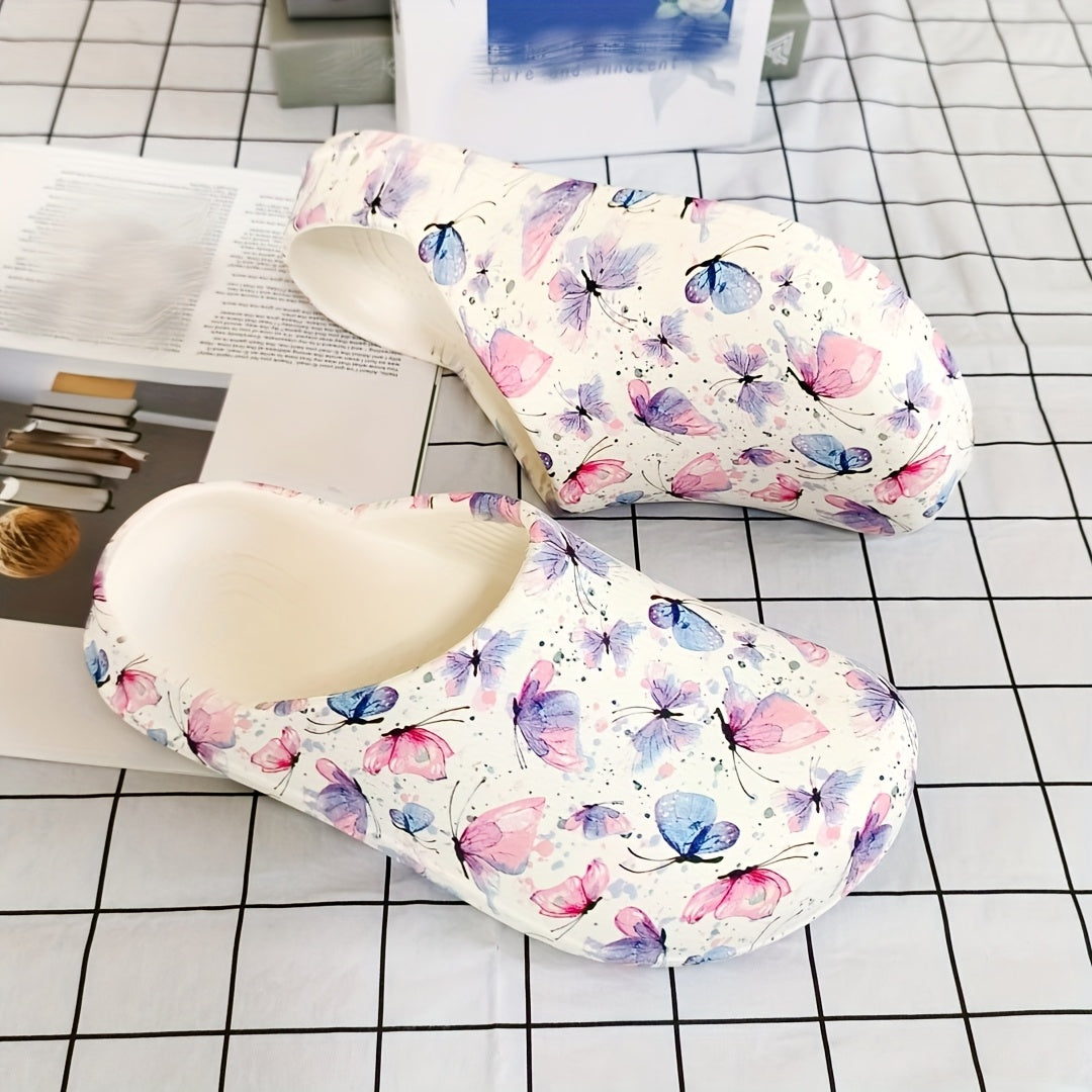 Women's Floral Butterfly Mule Shoes Lightweight Non-Slip Comfortable for Indoor Outdoor