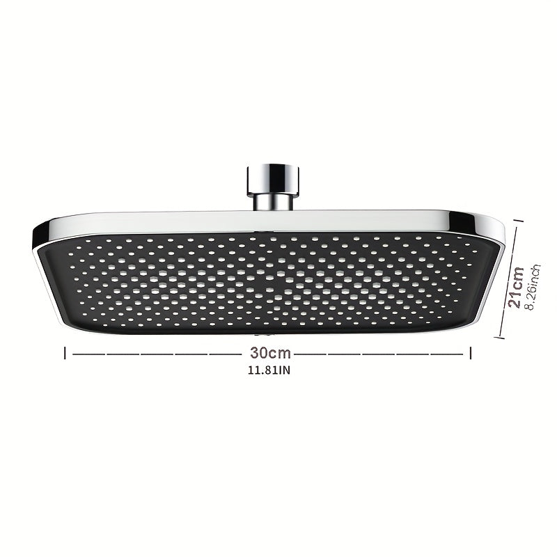 Black and Silver Square Shower Head with Fixed Spray for Bathroom
