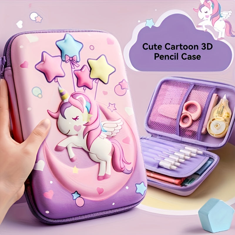 Cute Cartoon 3D Pencil Case Waterproof Large Capacity Multi-Layer Stationery Organizer Pink