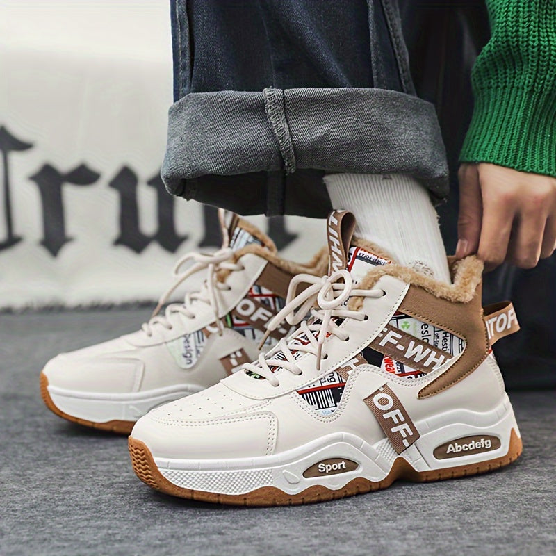 Men's Winter High Top Sneakers Fleece Lined Non-Slip Rubber Sole Casual Outdoor