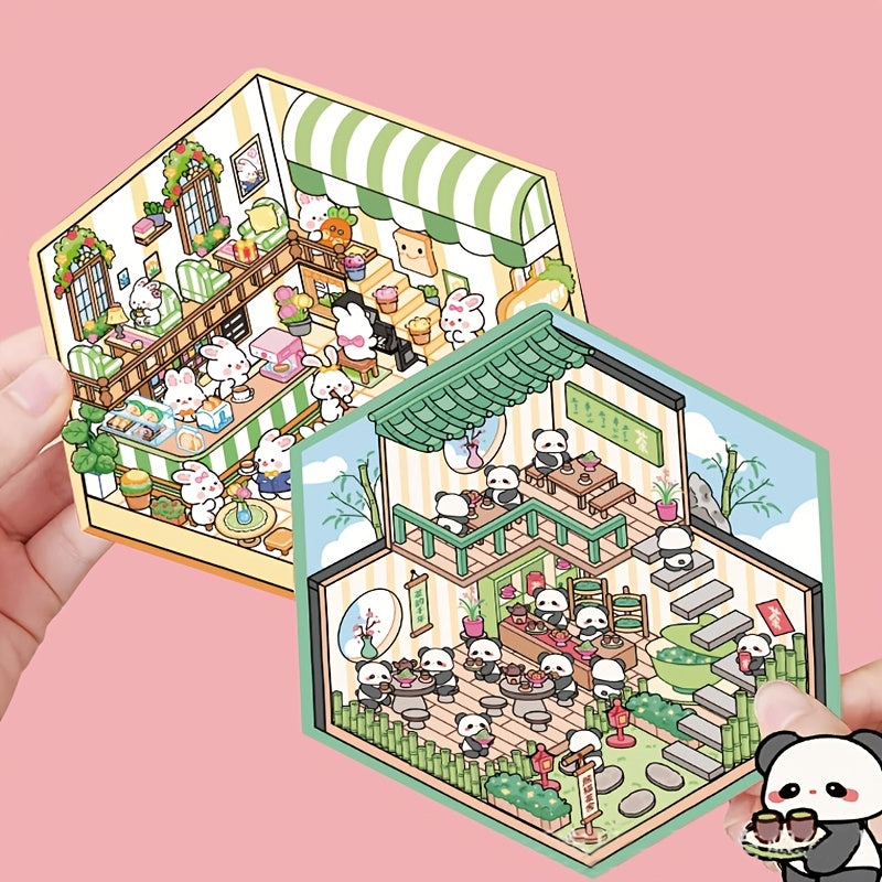 Miniature 3D Panda Stickers Reusable Irregular Shape Glossy PET for Room Decor and Crafts