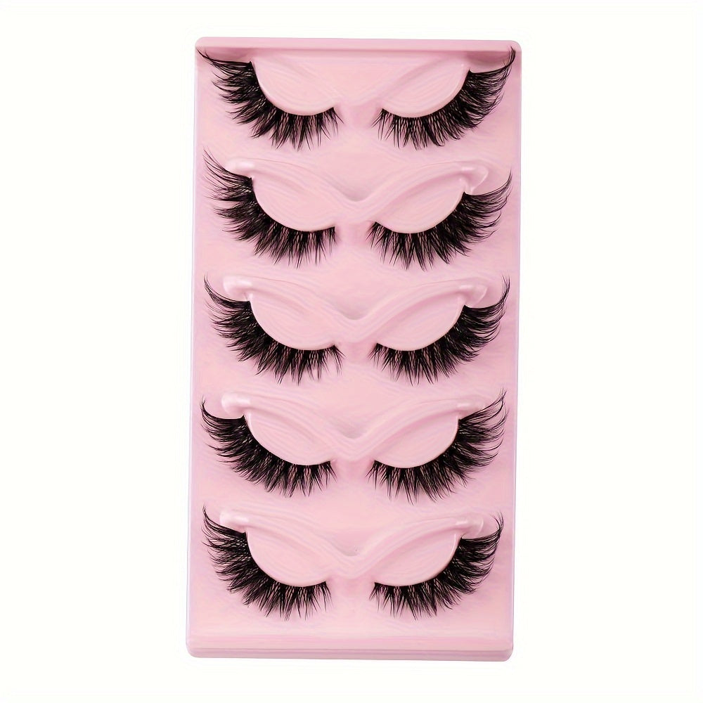 Women Luxurious Cat Eye False Eyelashes 5 Pairs Multi-layered Reusable Dense