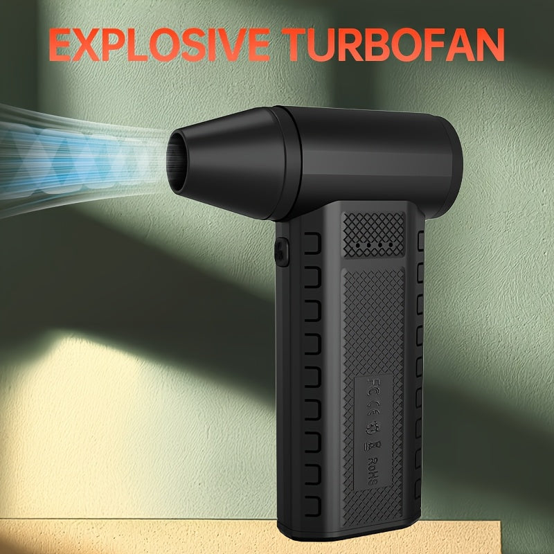 JKUOO Portativ Turbo Ventilyator 20000RPM brushless motor bilan, 4W quvvat, 8000mAh lityum batareya bilan USB orqali zaryadlanadigan, ABS materialdan tayyorlangan, tugma boshqaruvi. Ichki va tashqi foydalanish uchun mos.