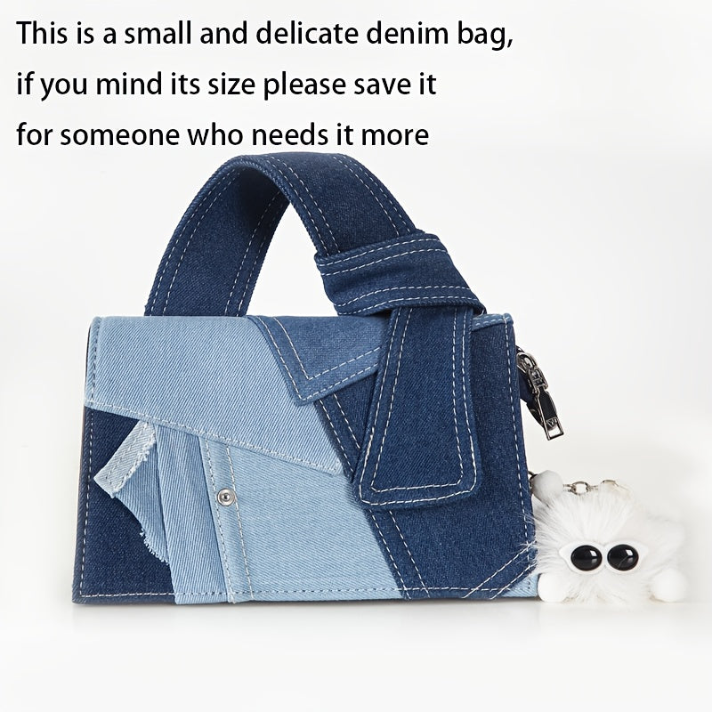 Women's Denim-Inspired Crossbody Bag with Magnetic Closure and Machine Washable Material in Royal Blue and Black