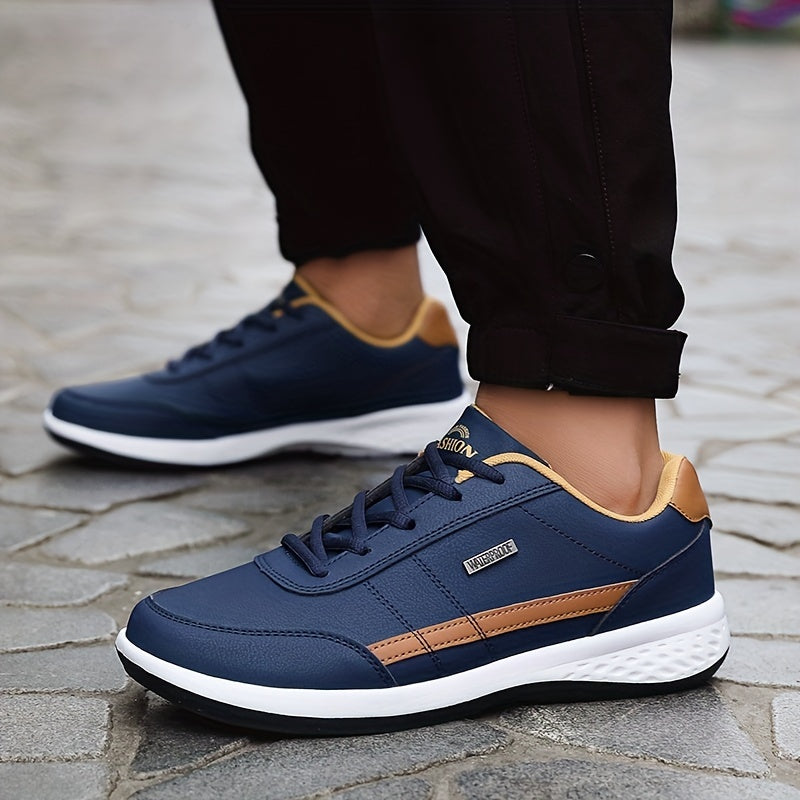 Men's Casual Sneakers PU Upper MD Sole Fabric Insole Navy Blue White Orange Accents