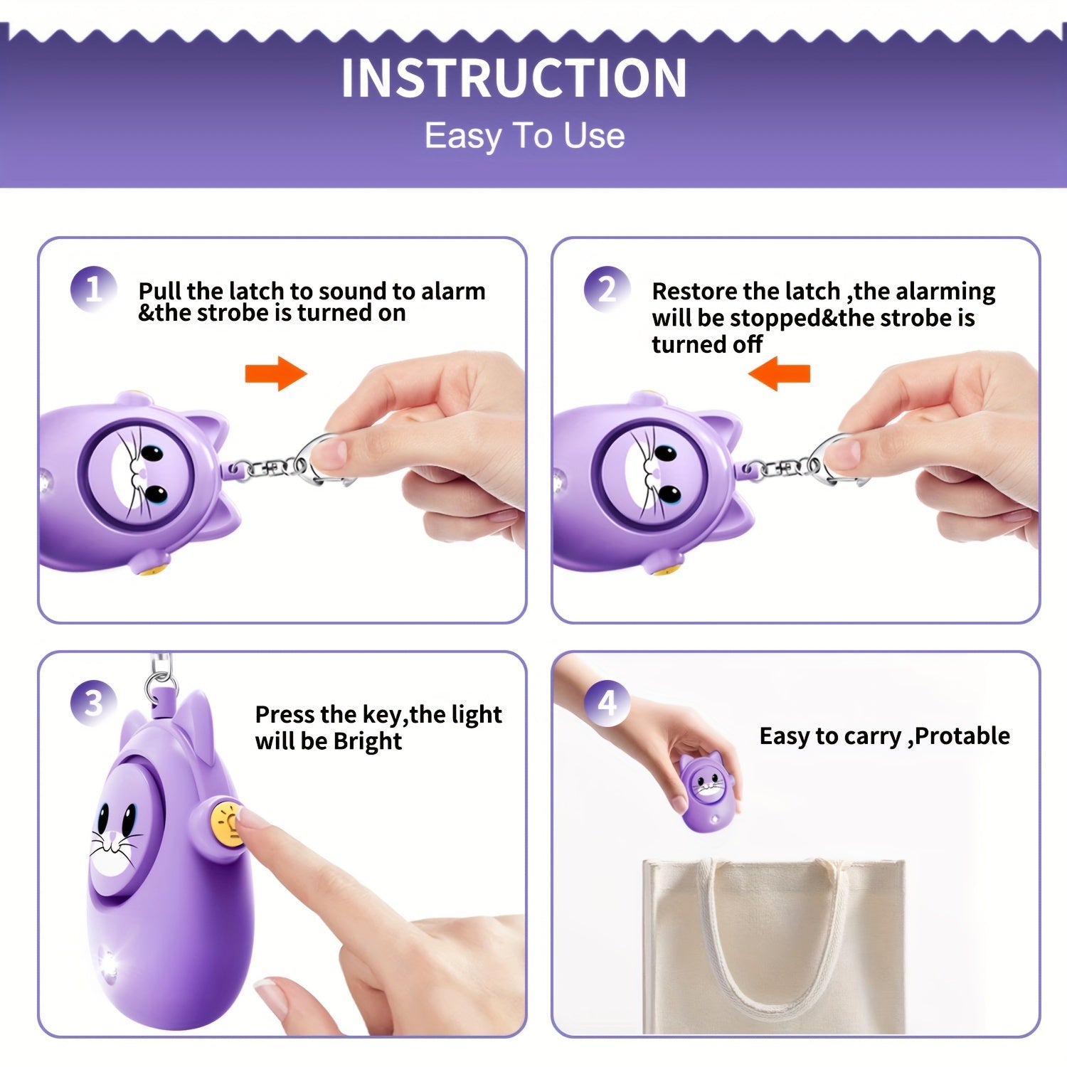 Personal Safety Alarm for Women and Elderly with 130dB Siren and LED Strobe Light