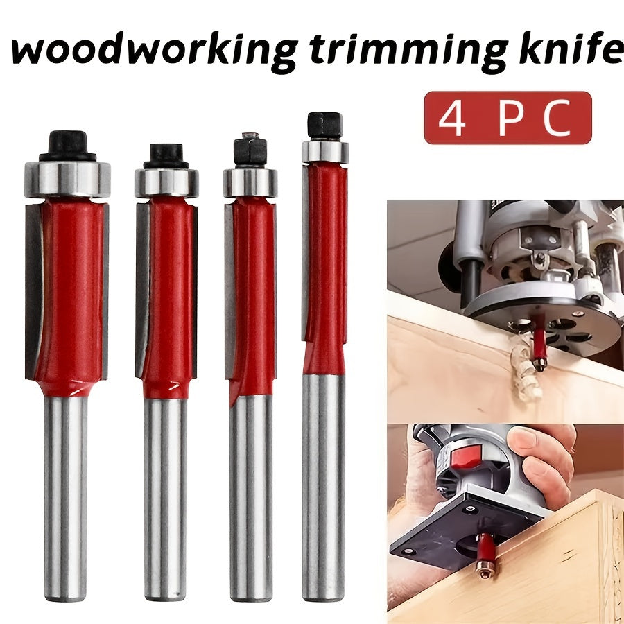 4pcs Woodworking Flush Trim Router Bit Set Bearing Trimming Knives for Precision